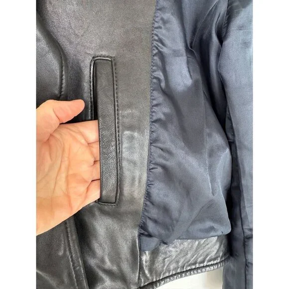 Topshop Black Genuine Leather Silver Hardware Relaxed Oversize Moto Jacket Sz 4